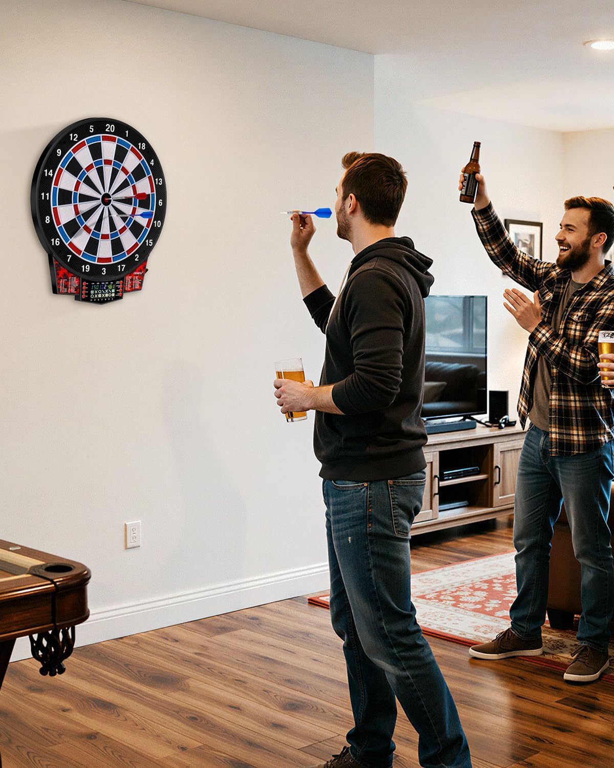 15.5" Professional Electronic Dart Board for Adults - Electric Dart Board Set with 43 Games & 320 Variations, Color Score Display for 1-8 Players, 6 Soft Tip Darts & Throw Line