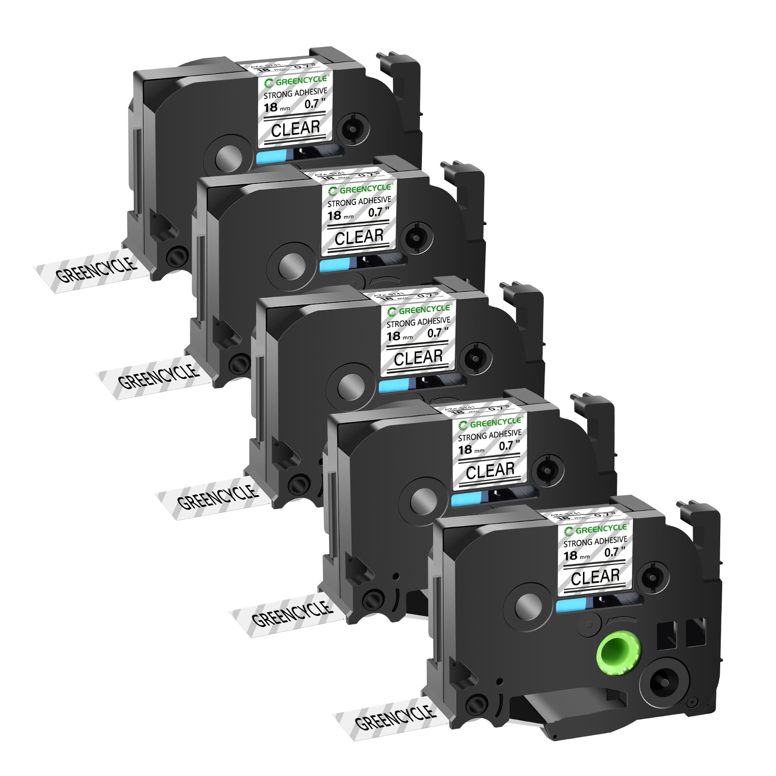 GREENCYCLE 5 Pack TZe-S141 TZ-S141 18mm 0.7" Extra Strength Label Maker Tape Compatible for Ptouch Laminated TZe-141 TZ-141 Black on Clear Label Tape for PT-1800 PT-1810 PT-1830 PT-1830C