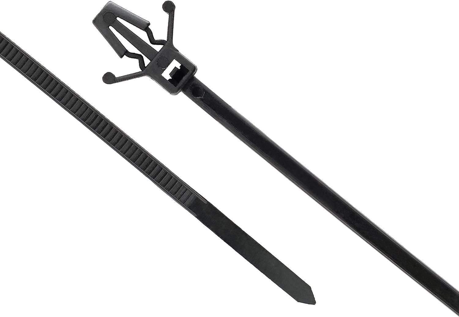 安全な4インチのUVブラックウィング付きプッシュマウントケーブルタイ。ケーブルの管理と整理に。耐久性があり、自宅やオフィスに簡単に取