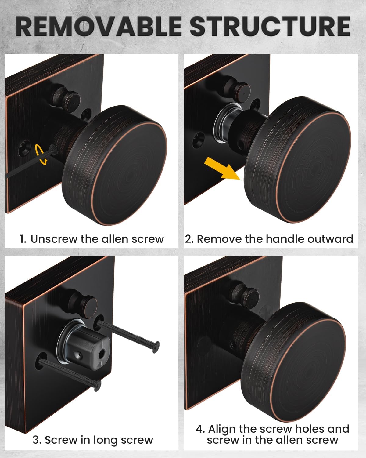 Goldenwarm Oil Rubbed Bronze Privacy Door Knobs for Interior Doors, Zinc Alloy Bronze Door Knobs Interior for Bedroom & Bathroom, Keyless Lock with Emergency Release, Adjustable & Reversible - 6 Pack