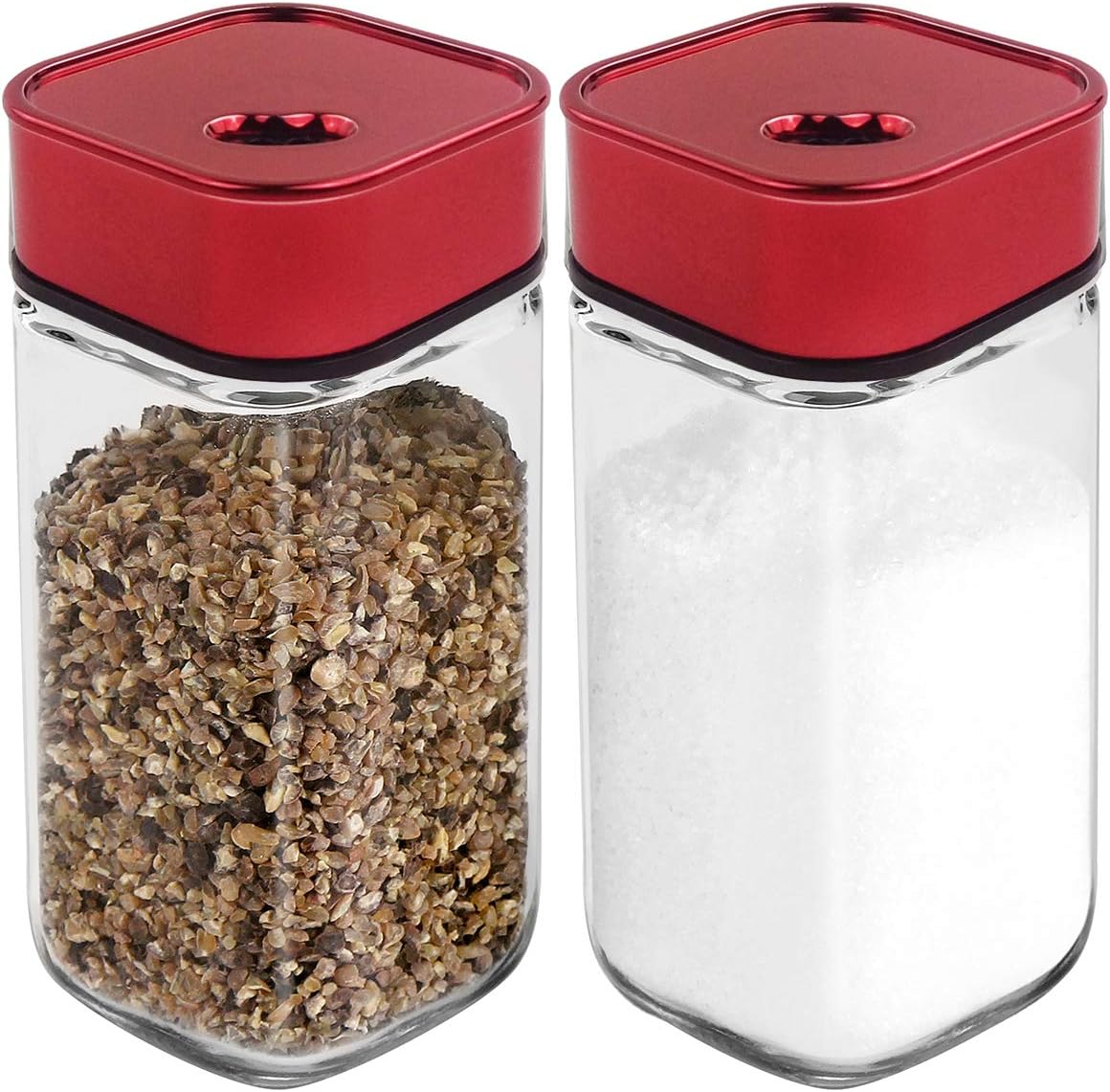 Salt and Pepper Shakers Set with Adjustable Pour Holes - Salt Shaker, Pepper Dispenser - Red (2 Pack)