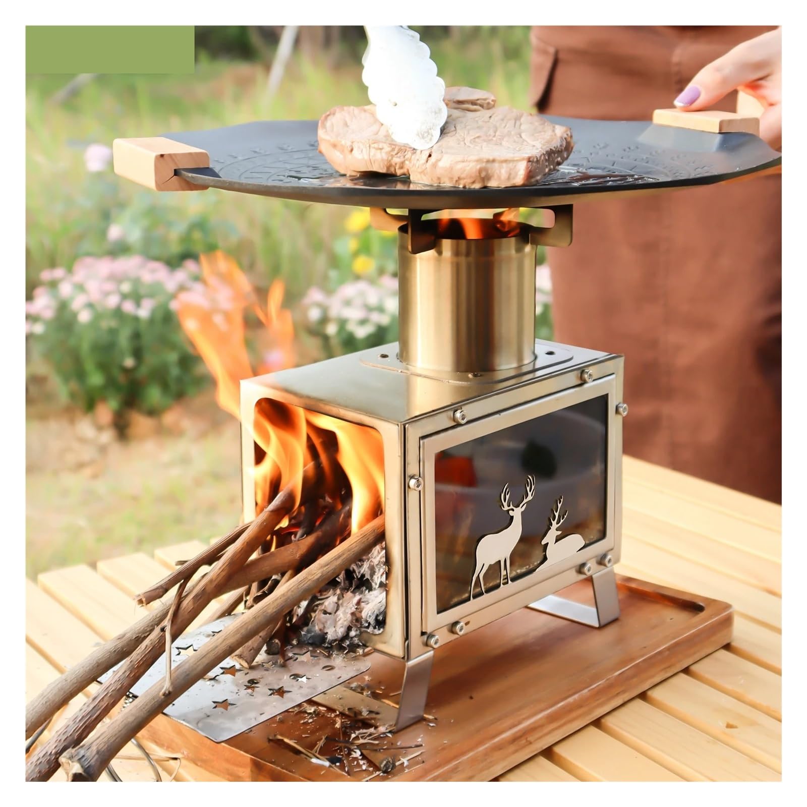 Fogata, Pozo de Fuego sin Humo con Soporte, Estufa Hoguera portátil Acero Inoxidable, Pozo leña al Aire Libre for Acampar para Patio, jardín
