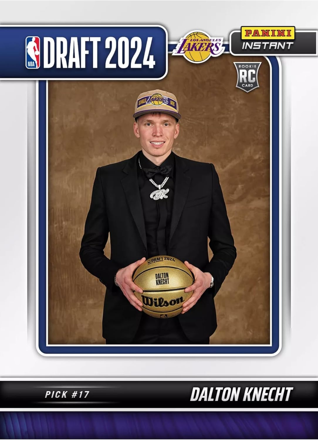 2024-25 Panini Instant Draft Night Dalton Knecht #DN6 -RC Rookie Lakers Selected with 17th Overall Pick - Basketball Trading Card- Los Angeles. Each Card Stamped 1 of 512 on Back. Card Shipped in New Protective Screwdown Holder.