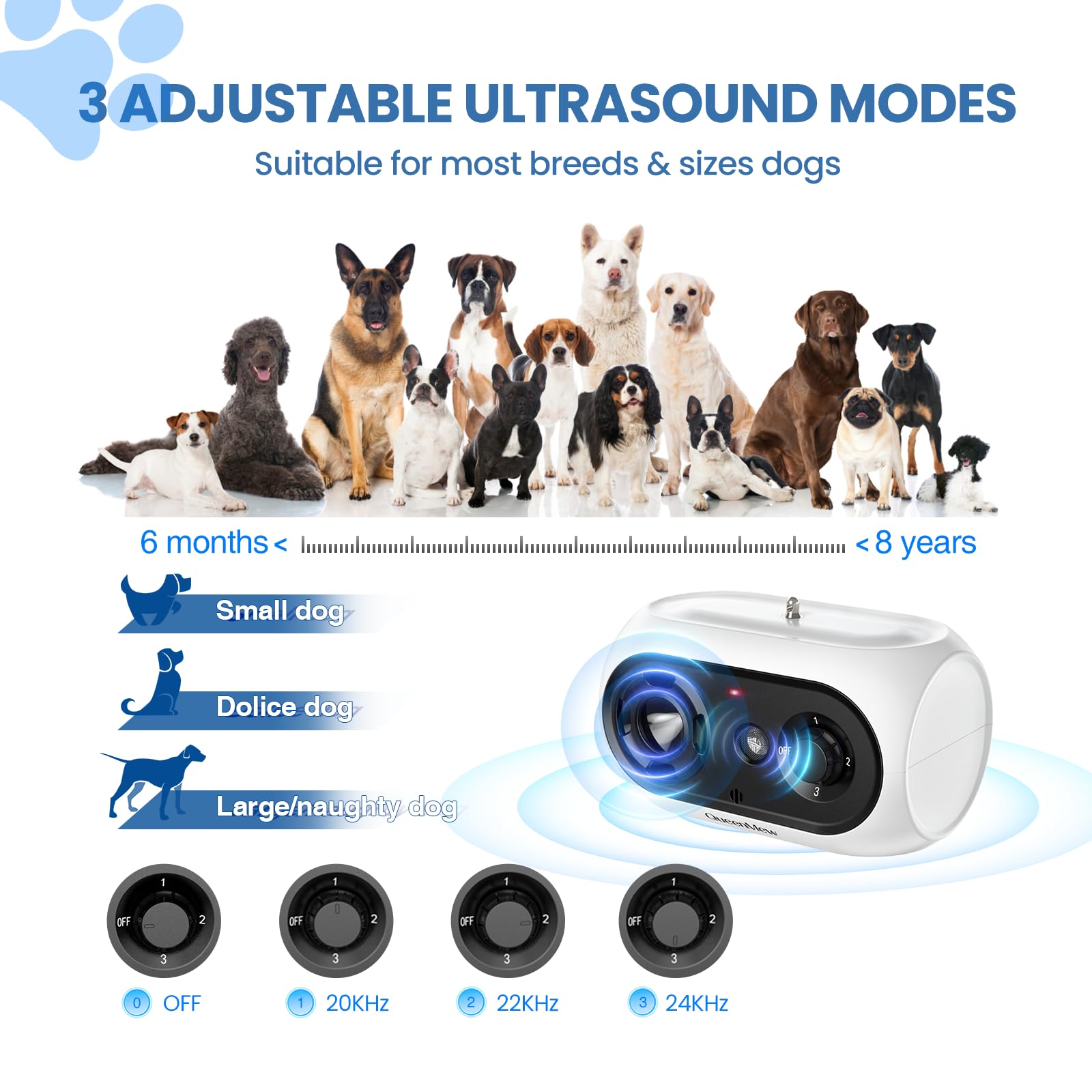 Ahuyentador de Perros, Antiladridos para Perros Ultrasónicos de hasta 50 Pies de Control de Largo Alcance, 3 Niveles Ajustables Anti Ladridos para Perros Interiores y Exteriores