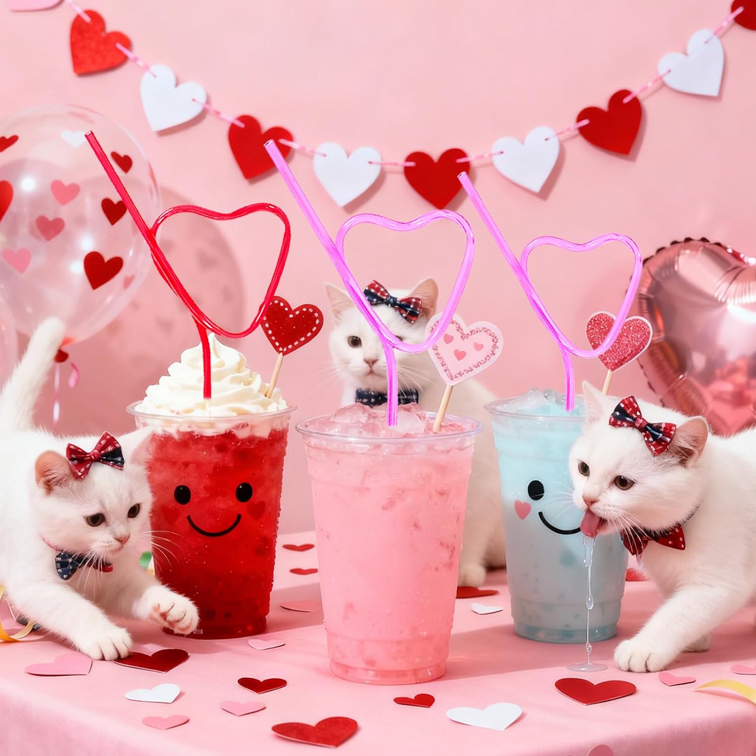 LEDUO 24 Reusable Heart Shaped Drinking Straws for Bachelorette Decorations