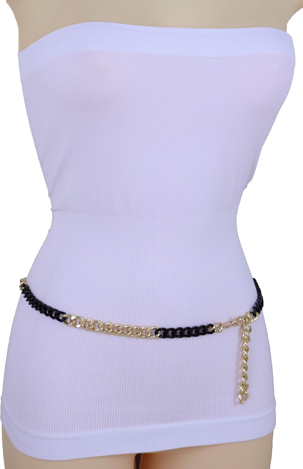 TFJ Women Fashion Belt Hip High Waist Skinny Waistband Gold Black Color Metal Chain Links Band XL XXL