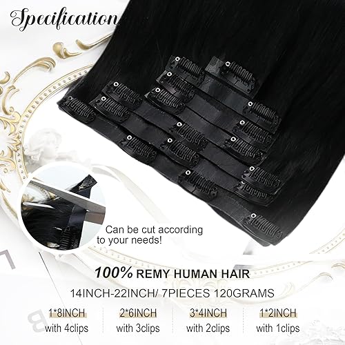 Miniatura 5 de Moresoo - Extensiones de cabello humano negro real con pinzas, sin costuras, trama de piel de poliuretano, para toda la cabeza, negro natural, de 18