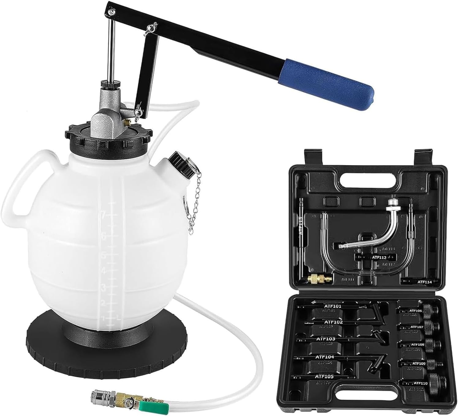 Youyijia 7.5 L Manual ATF Refill System Dispenser Auto Transmission Fluid Oil and Liquid Filling Tools Pump Kit with 15Pcs Adapters
