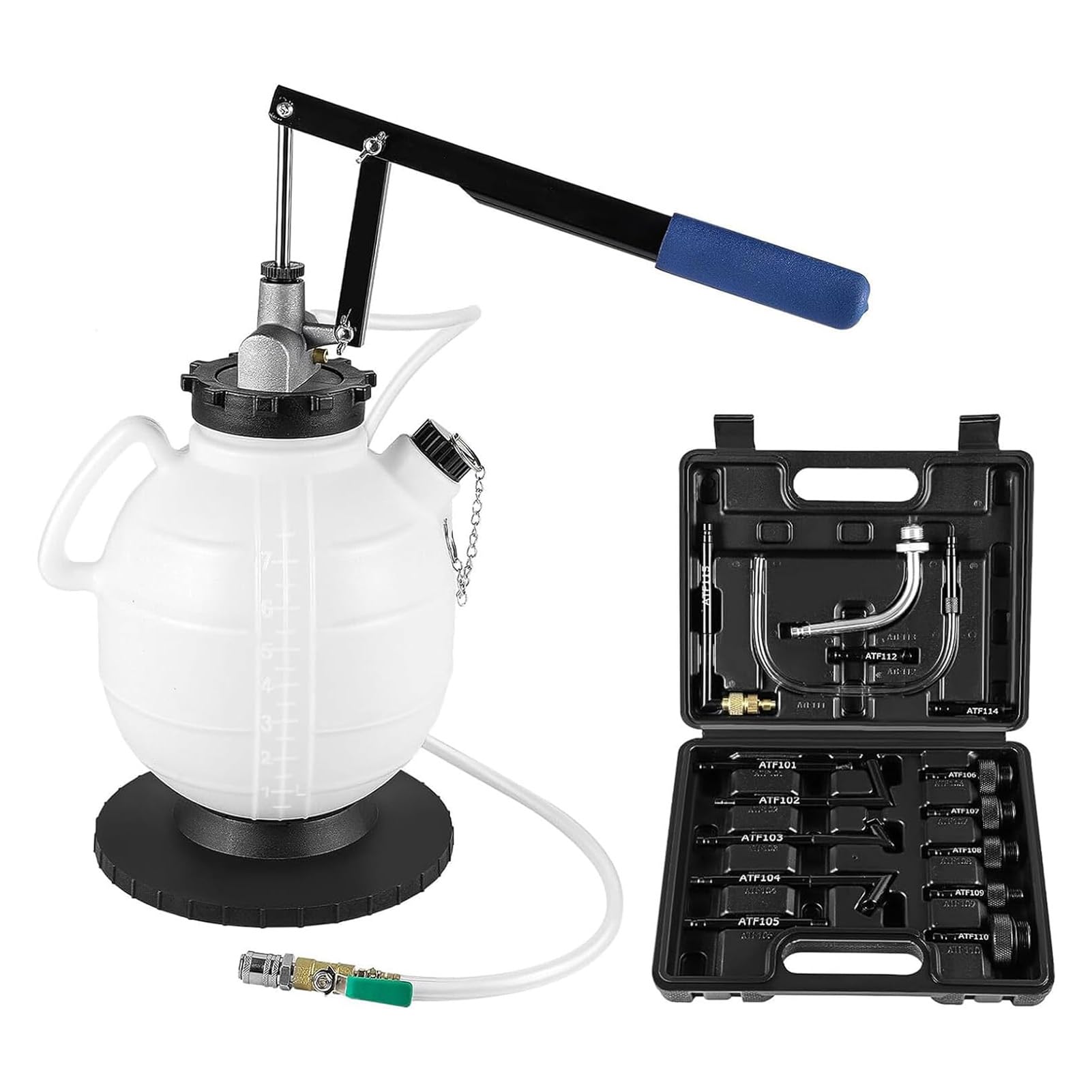 7.5 L Manual ATF Refill System Dispenser Auto Transmission Fluid Oil and Liquid Filling Tools Pump Kit with 15Pcs Adapters