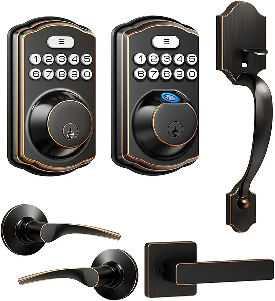 Veise Keyless Entry Door Lock, Front Door Handle Sets - Oil Rubbed Bronze