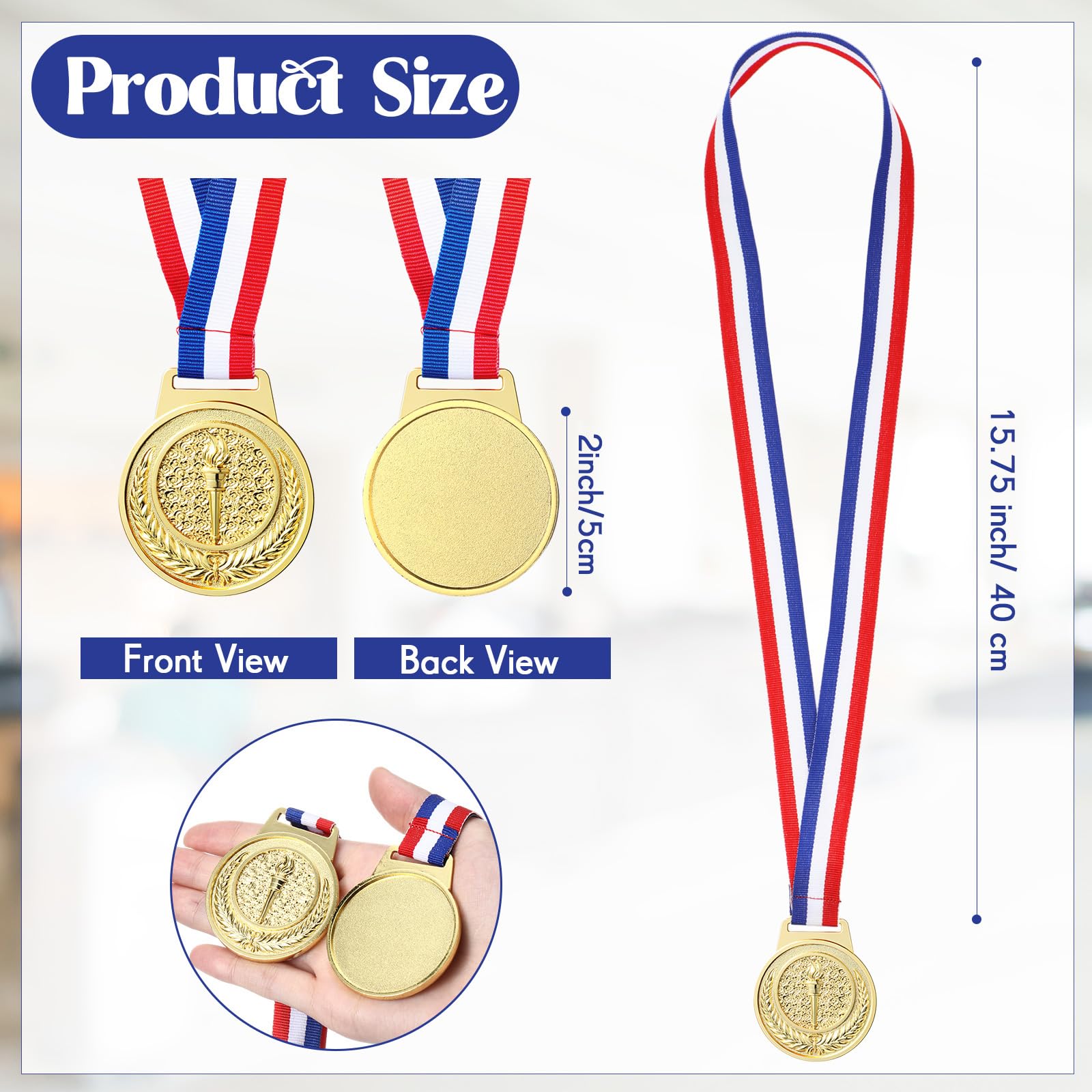 Quelay Medaglie del premio dell'oro 2 pollici del premio del primo posto del metallo del vincitore del metallo con i premi dei nastri del collo per le competizioni di partecipazione per il calcio