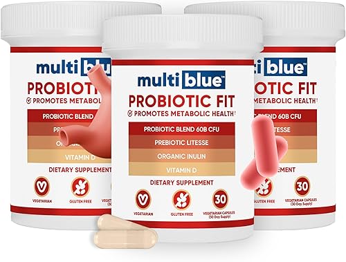 Vista 9 de MultiBlue Probióticos para mujeres y hombres, 30 cápsulas, vitamina D3, Bifidobacterium Lactis B-420, prebiótico, salud intestinal, 60 mil millones