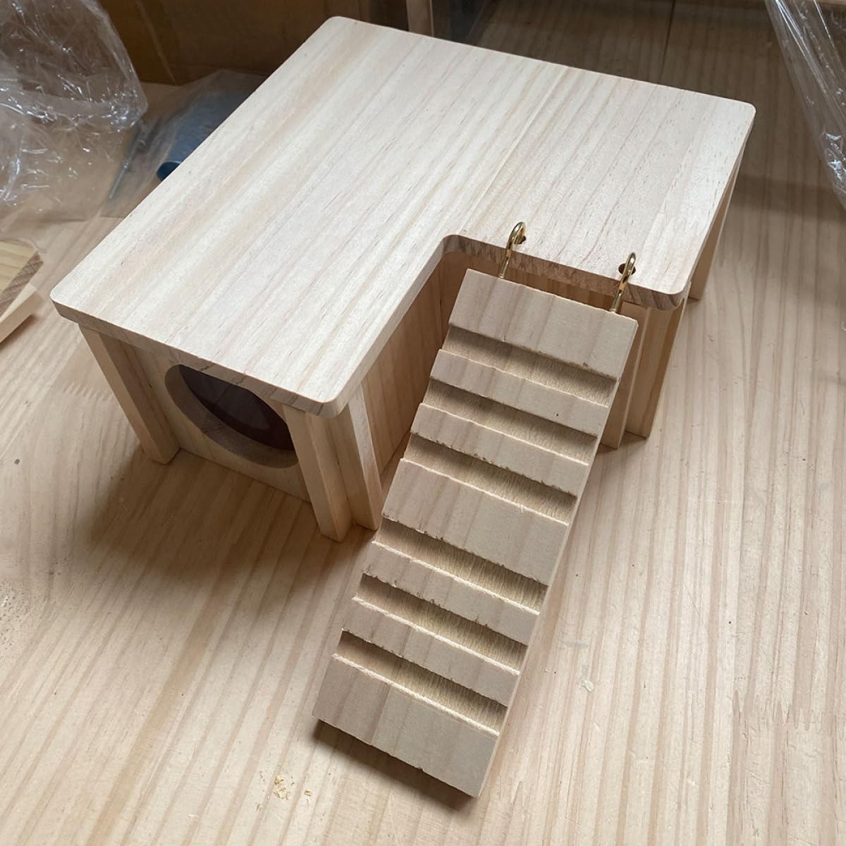 SOIMISS Cabaña de Hámster y Refugio para Roedores en Madera Natural Escalera y Cabina Modular Adecuado para Escape y Pintura DIY Apto para Roedores Pequeños como Hámsteres Jerbos y Ratones