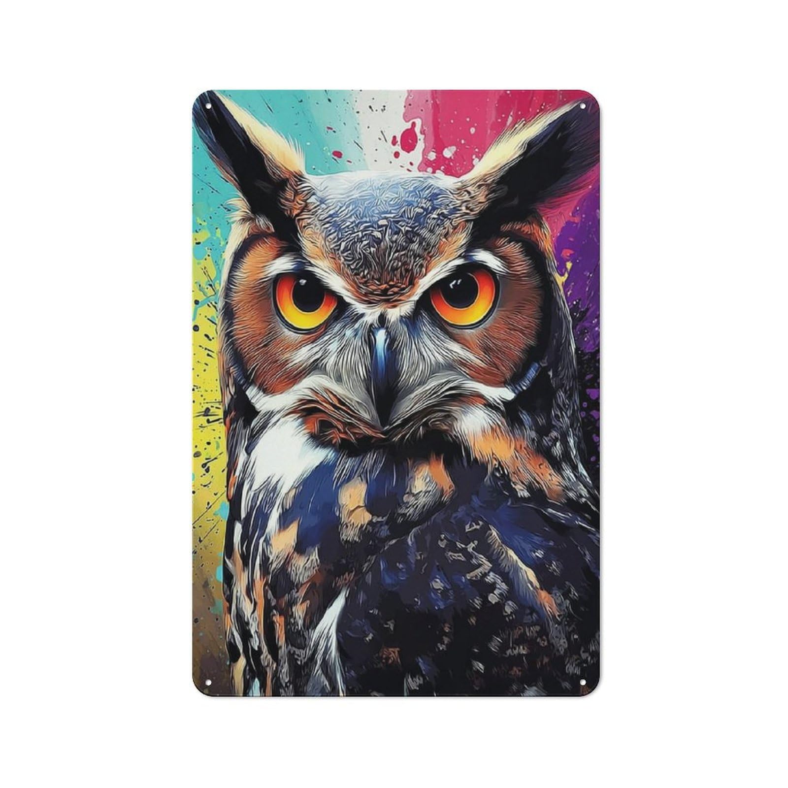 Junmoney Colorful Abstract Owl Artwork -1 Tin Wall Plaque 30X20cm With For Bar Or Restaurant, Suited To Restaurant Interior Fans