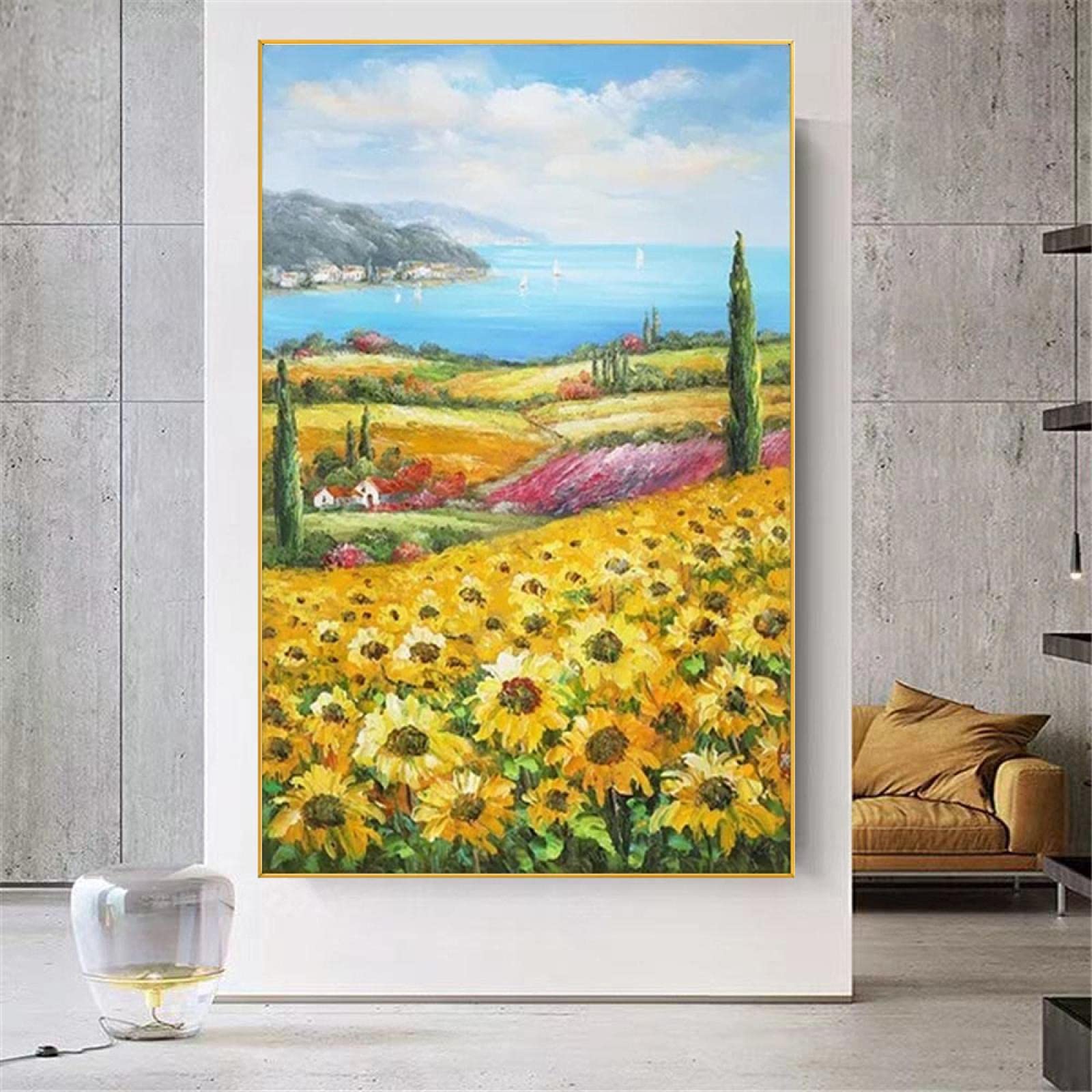 Amazon｜有名なゴッホ絵画ひまわり畑黄色の織り目加工のキャンバス絵画