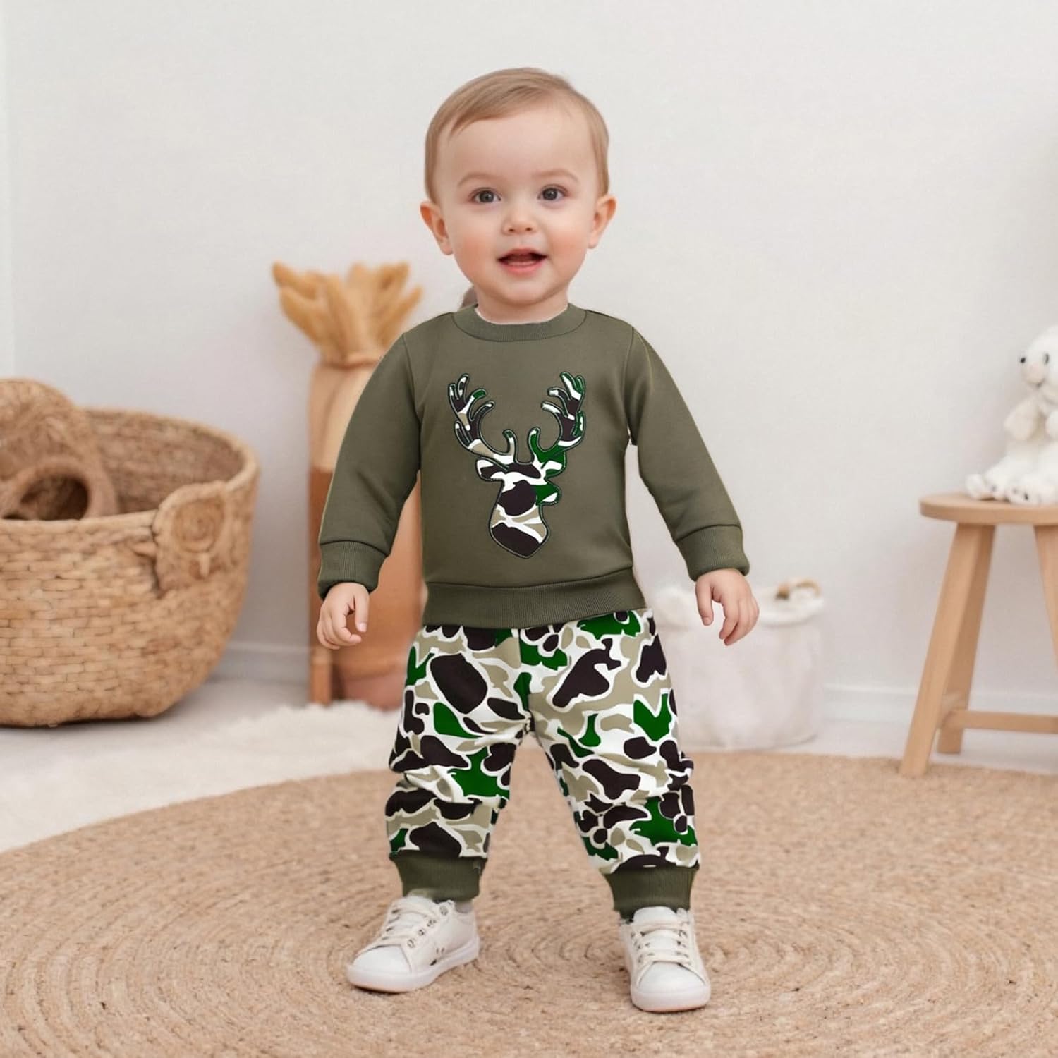 Muineobuka Toddler Baby Boy Hunting Clothes Reindeer Embroidery Sweatshirt and Camouflage Pants Outfits Baby Camo Clothing - Image 6