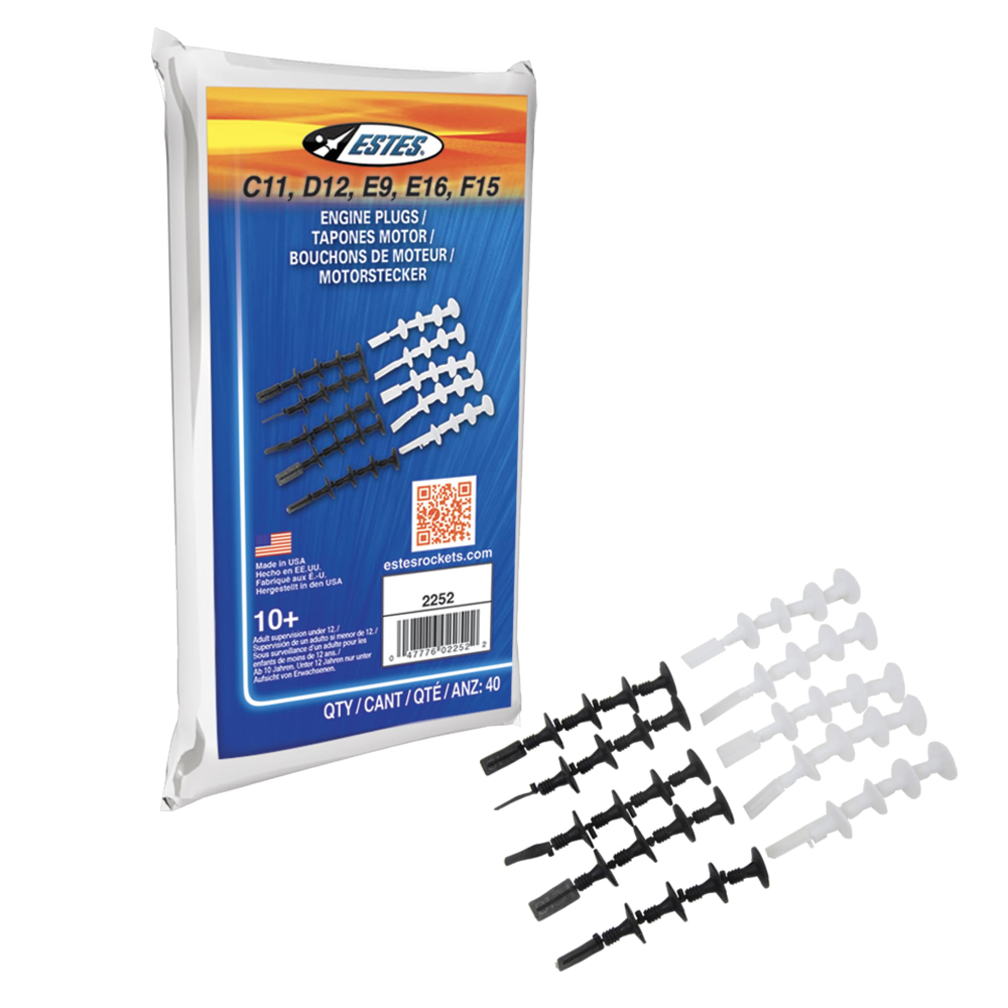 Pack of 40 C11, D, and E Igniter Plug Set, Model-Rocket Engine Igniter Accessory for Ages 10+, White and Black