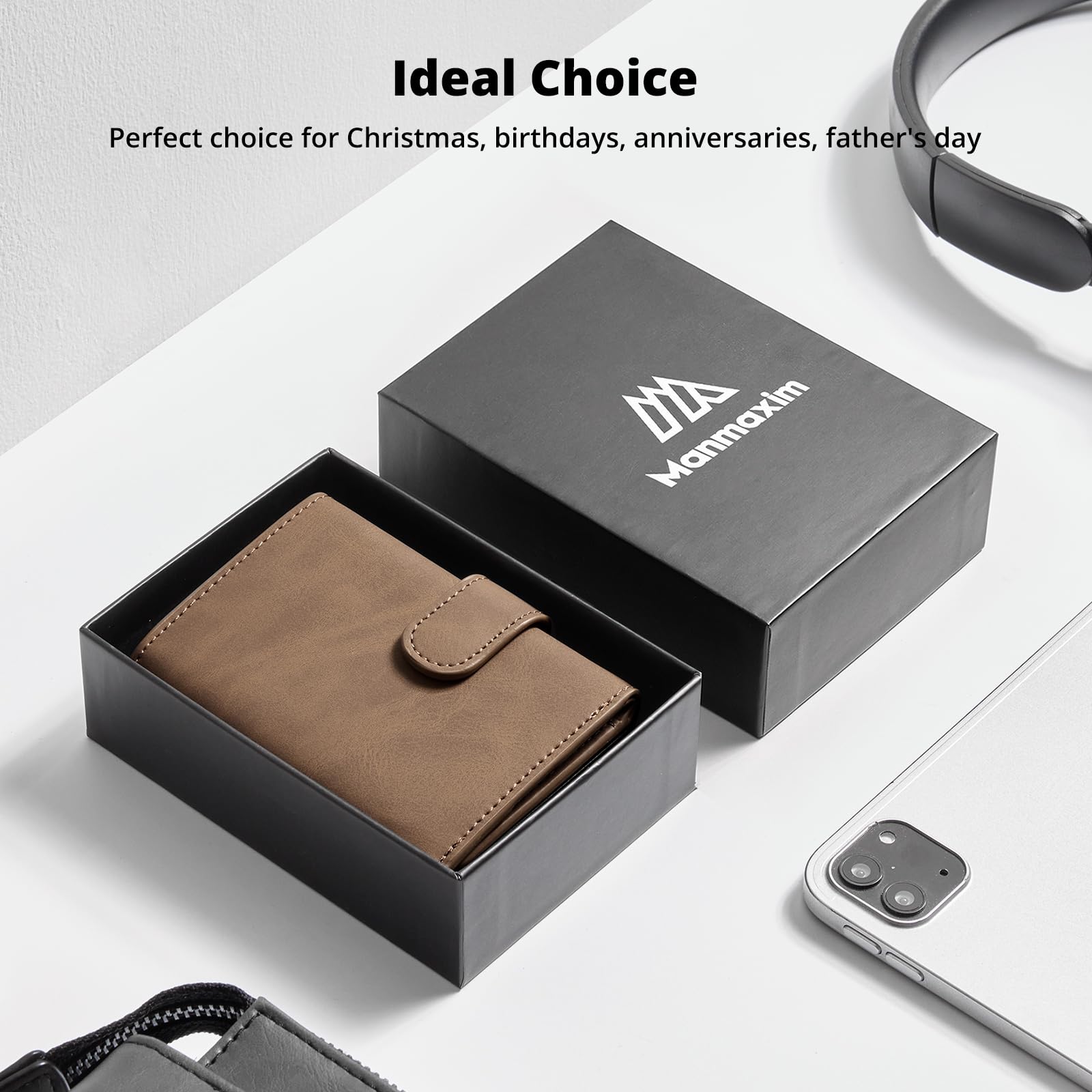 Slim Wallet z kieszenią na monety, męski portfel z ochroną RFID, portfel męski Slim Smat Wallet, etui na karty pop-up, na 10 kart, portfel męski, B03 - brązowy, Dreifach gefaltet, Minimalistyczny