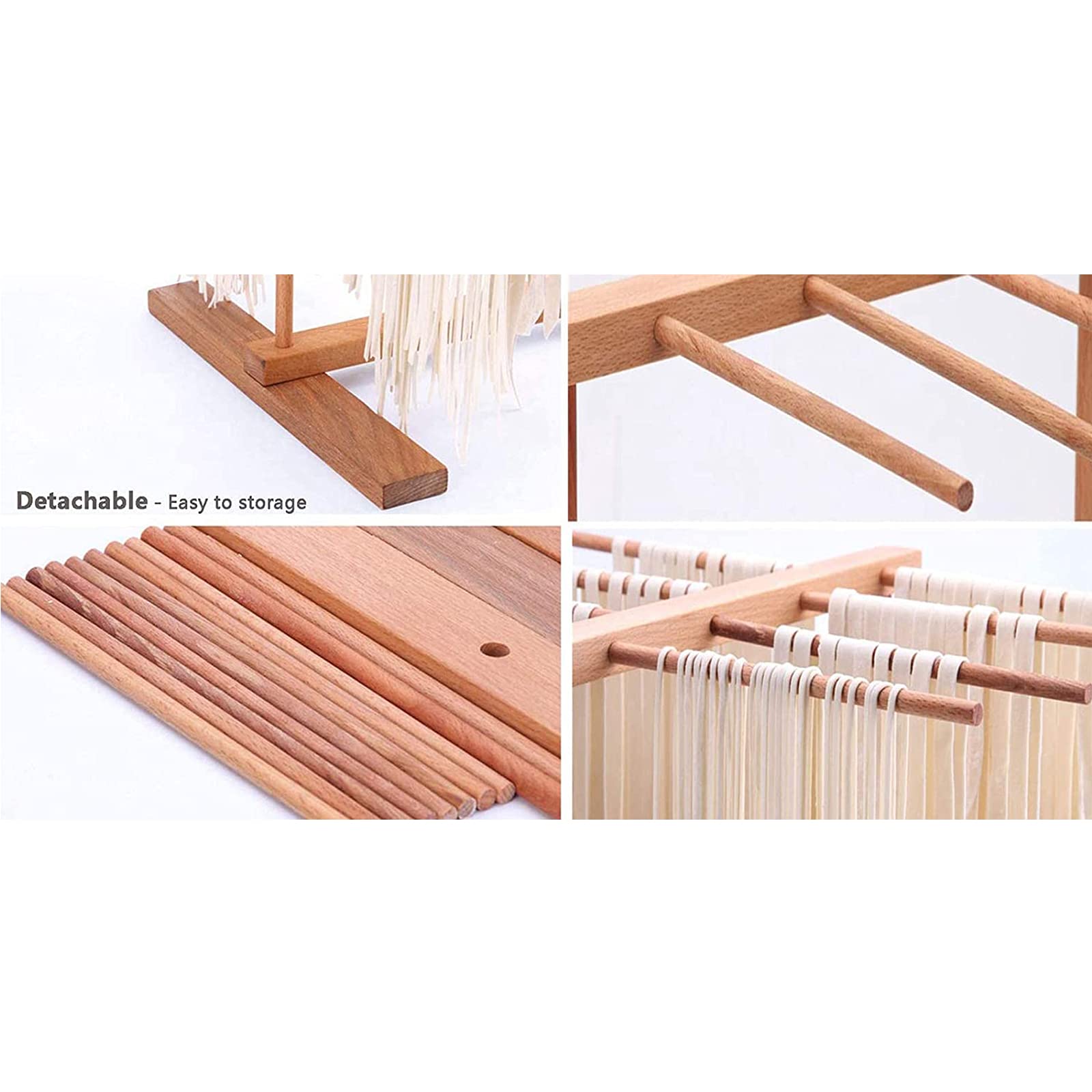 Stendino Per Pasta In Legno Di Faggio 8 File - Pieghevole Per Spaghetti Freschi - Foto 9