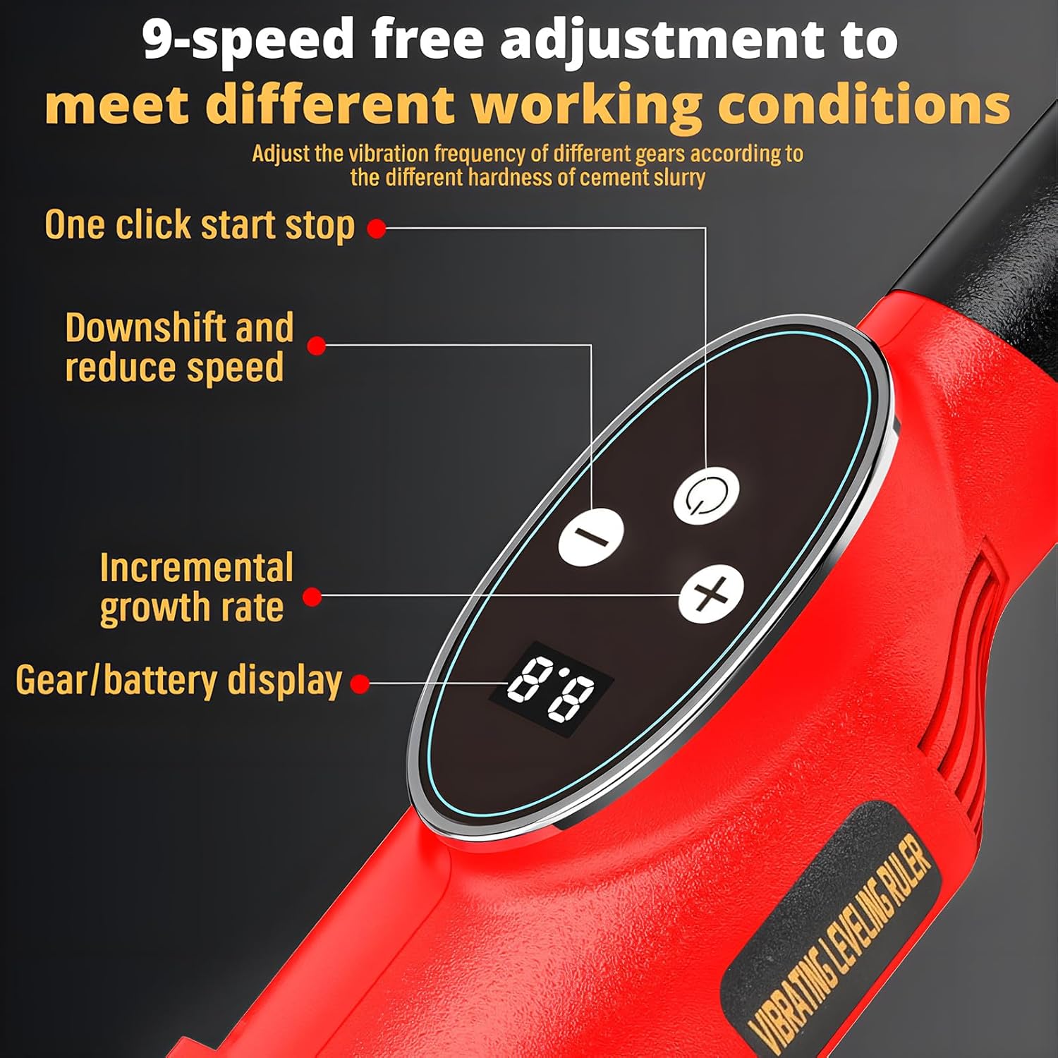 High Power Concrete Screed Vibratory Kit - Concrete Finishing Tool with 59" Stainless Steel Board, Cordless Electric Screed Cement Finishing Vibrating Machine with 4800mAh Battery, 9 Gears Adjustable