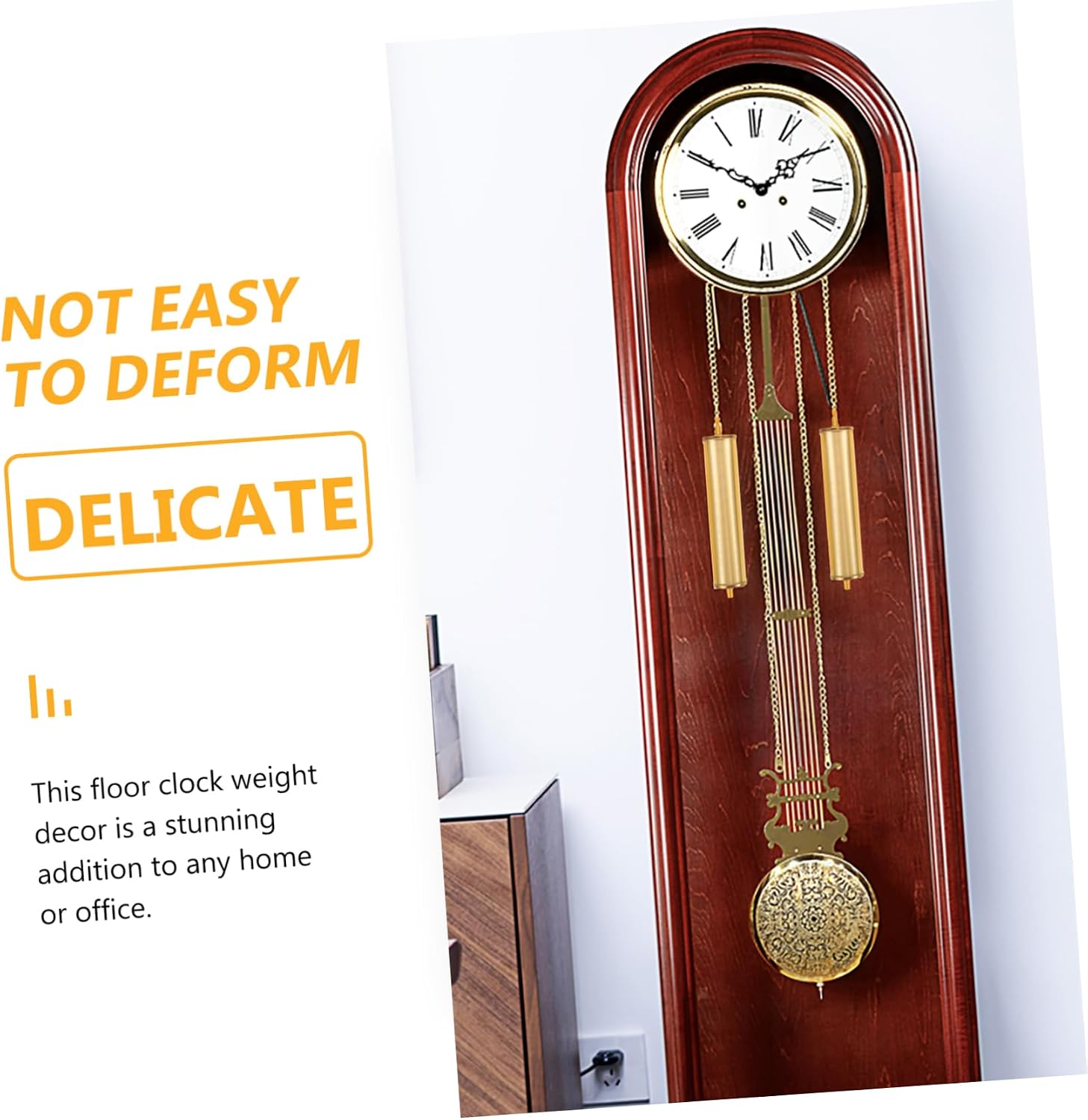 OUNONA Iron Floor Clock Weight Decor with Hollow Floral Design Metal Chain and Hook Rings Replacement Clock Mechanism Part DIY Repair Accessory