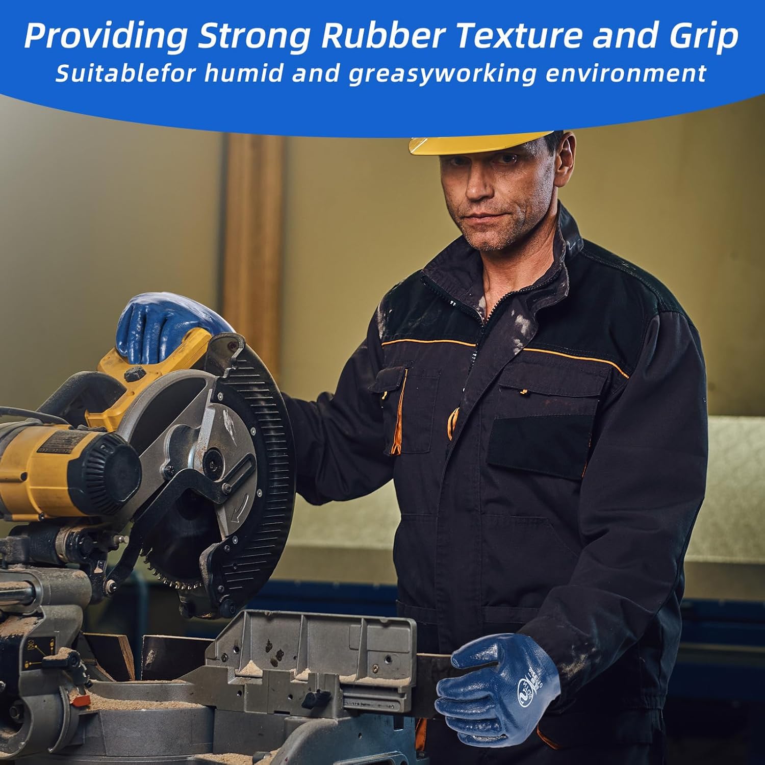 12 Pair Nitrile Heavyweight Fully Coated Work Gloves, Oil Resistant Gloves, Oil Gloves for Men, Safe Wide Cuffs for Petrochemical Transport Workers' Glove Blue Chemical Resistant Glove