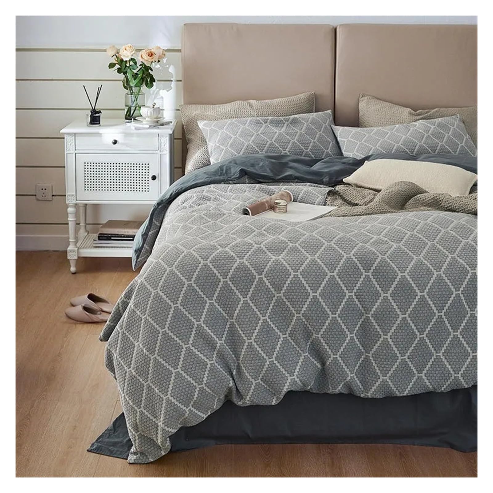ADovz 100% cotone tinto in filo diamante jacquard coperta set copertura doppia regina re 4 pezzi morbido boho trapunta copertura lenzuolo fodere Compatible with cuscini,Lenzuola