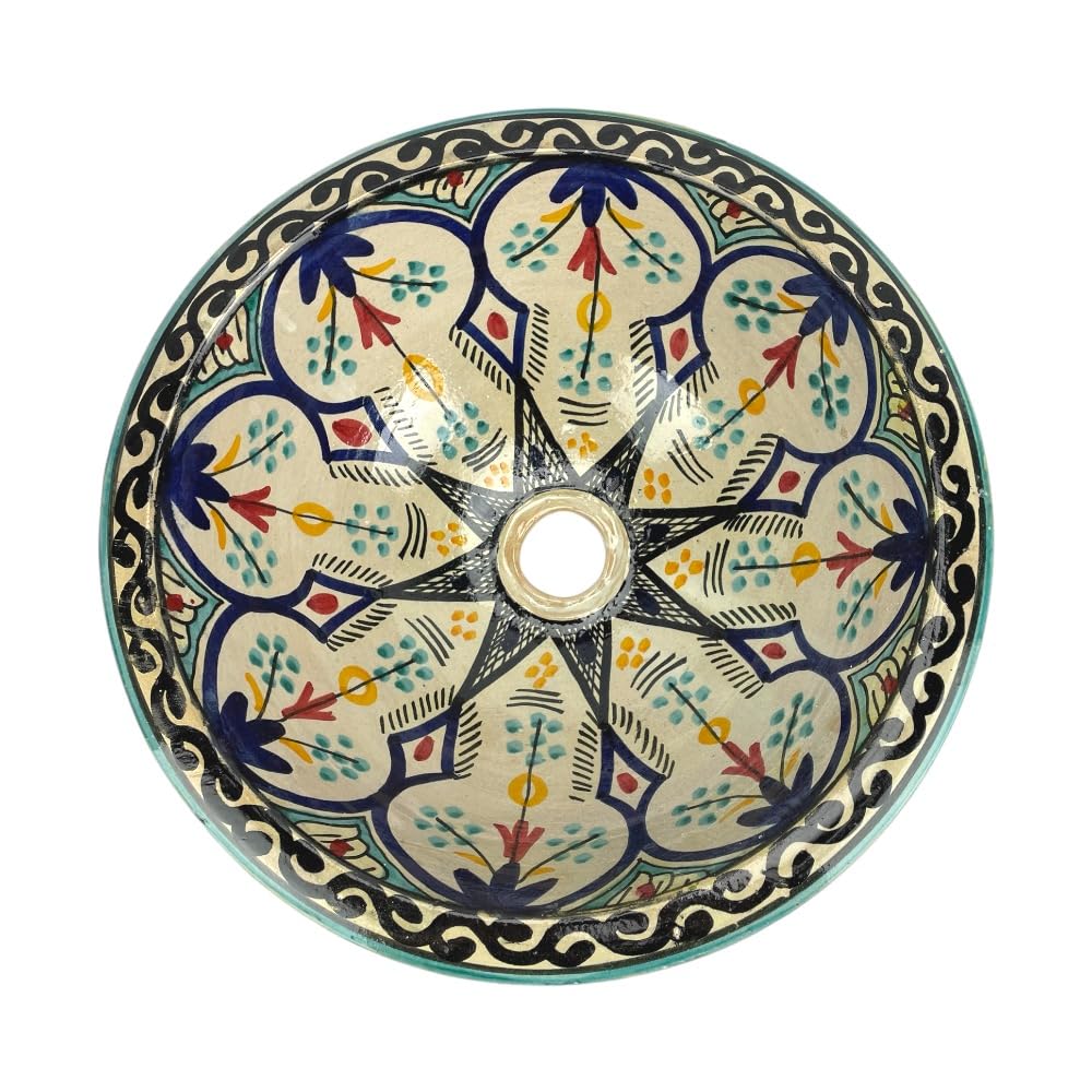 Lavabo lavandino marocchino in ceramica dipinta a mano, originale della città di Fes (Marocco) diam.cm40