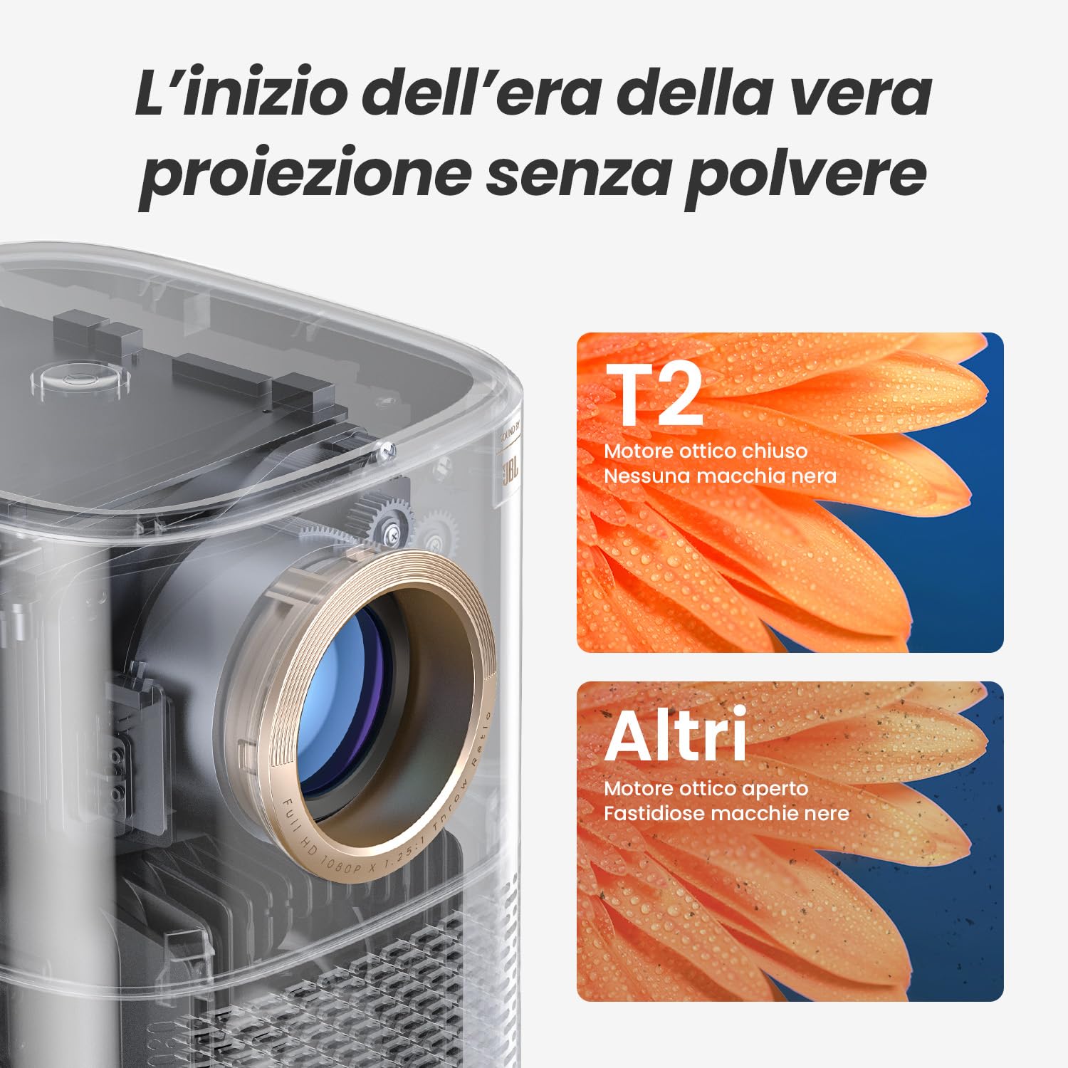 Proiettore【JBL/2.5H Batteria Integrata】Yaber T2 Proiettore Dolby Audio, 1080P Nativo Full HD Proiettores Portatile WiFi 6 Bluetooth,Autofocus/Keystone VideoProiettore da Esterno per Android/iOS/TV