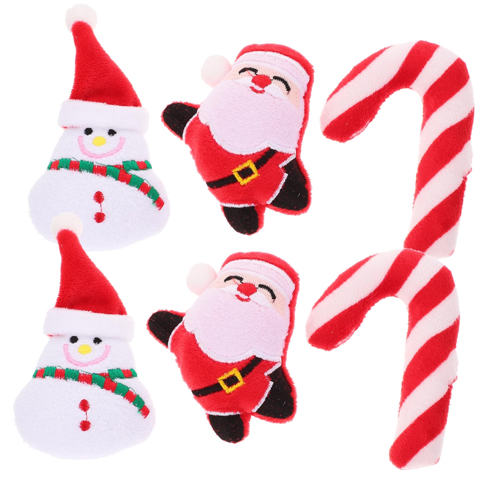 Yardwe 6 Pcs Christmas Catnip Toys, Plush Chew Toy Snowman Candy Cane Design for Stimulating Play and Biting