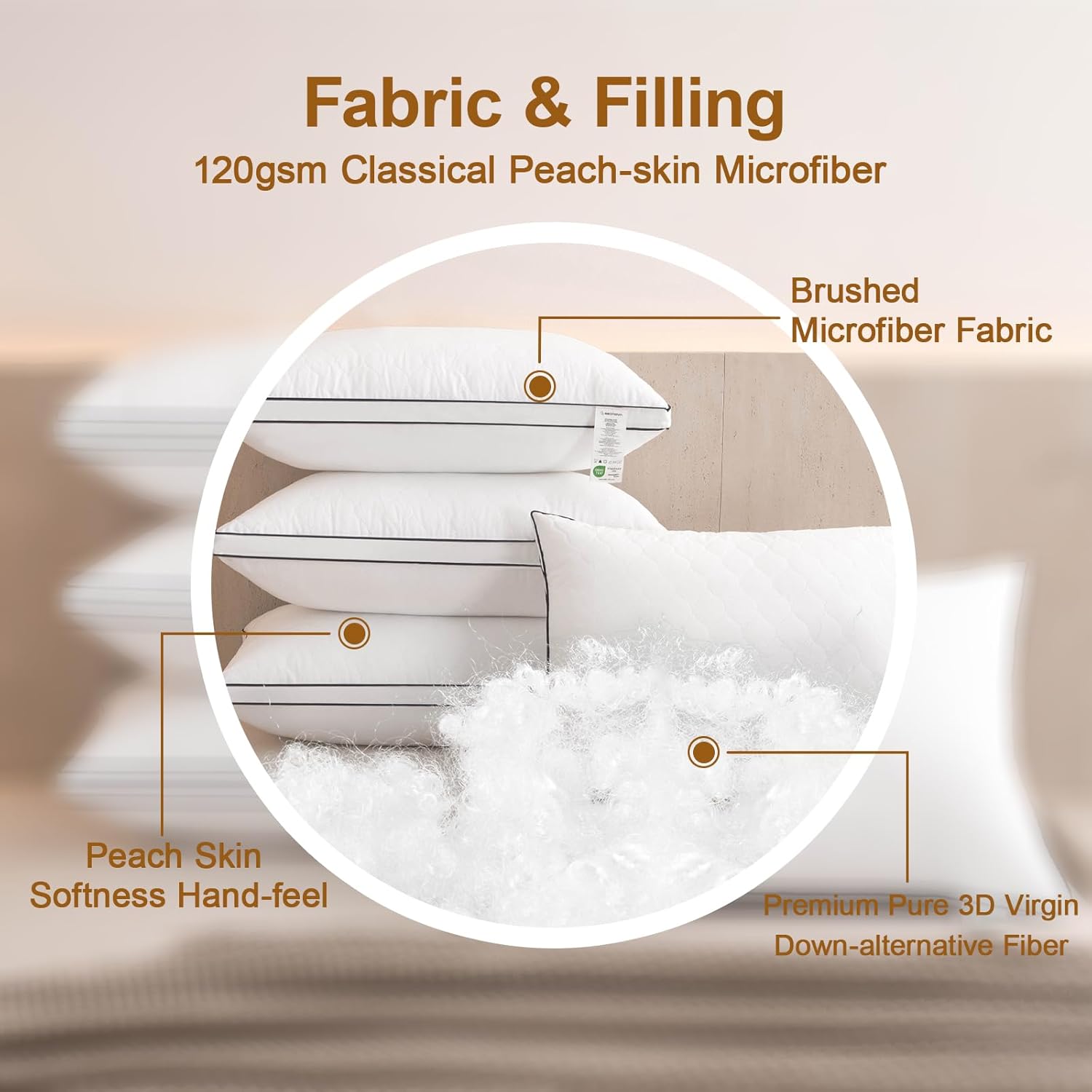 Pillows King Size Set of 4,Quilted Reversible Bed Pillow, Luxury Hotel Quality 3D Microfiber Filling with Breathable Cover for Side Back and Stomach Sleepers, Reduces Neck Pain 18x34 - Image 5