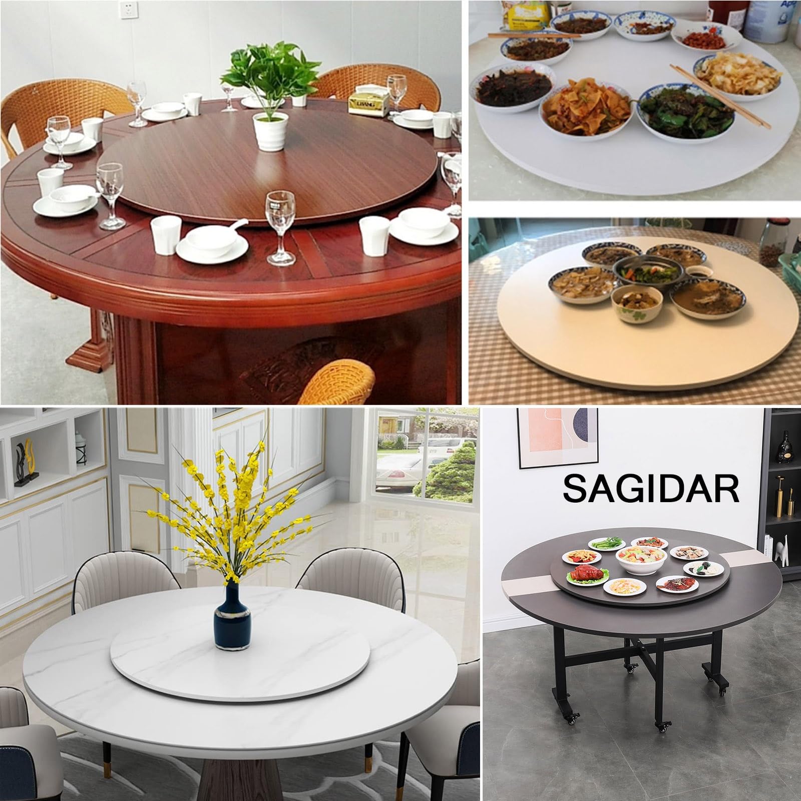 SAGIDAR 360° Plateau Rotatif D'affichage, Assiette De Service Rotative Ronde, Plat Rotatif en Bois, Pas Facile À Incliner, Base en ABS, pour Les Réunions De Famille, Les Fêtes d'anniversaire