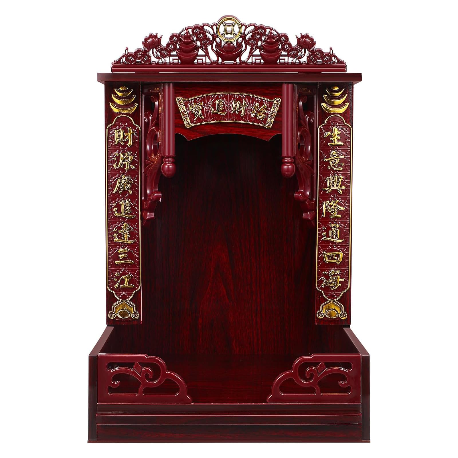 MESCXTY Wall-Mounted Shrine Altar Shelf, Wood Buddha Cabinet with Hidden Tray, Tabletop Chinese Fengshui Guan Gong Guanyin Pooja Statue Display Stand, 18 inches
