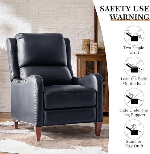 Miniatura 99 de HULALA HOME Silla reclinable de cuero genuino, moderno sillón reclinable con respaldo ajustable y reposapiés, cómodo sofá individual tapizado