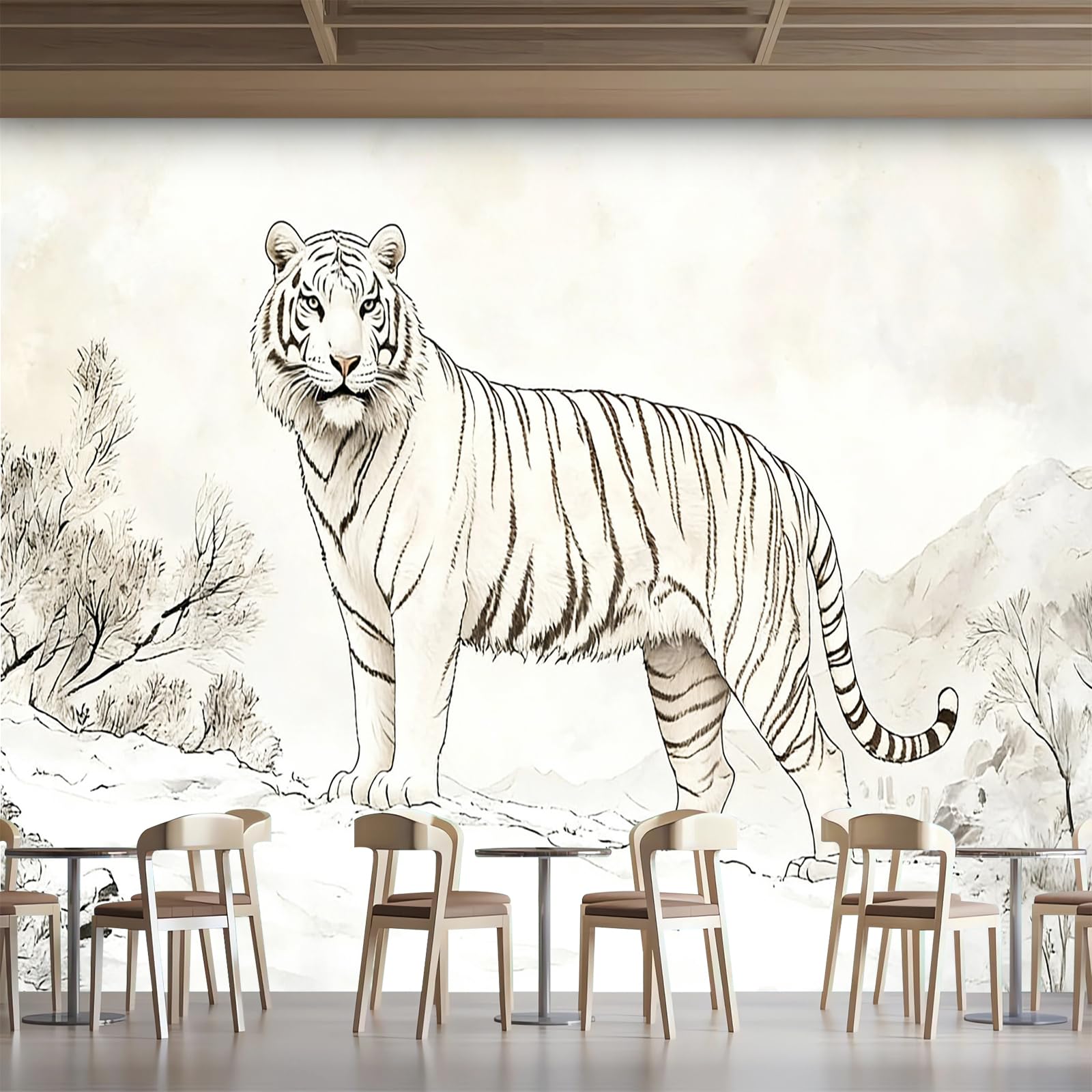 Générique Papier Peint Panoramique 3D 366x254 cm Tigre Non-tissé Murale Maison Décoration Intérieure Animaux Dessinés à La Main pour Chambre Salon Mur TV Artistique Poster Décoration Murale 1M2794