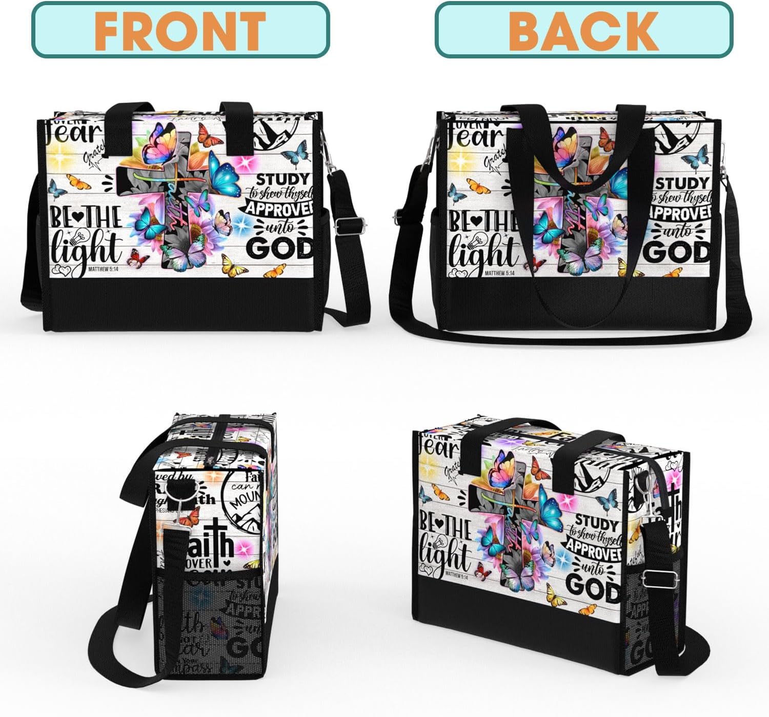 84hoods Aesthetic Tote Bag for Women. Christian Faith Religious Gift. Waterproof Bag with Pockets and Zipper.