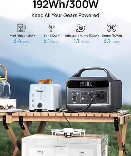 Miniatura 4 de Estación de energía portátil, batería de reserva LiFePO4 de 192 Wh con 2 salidas de CA de 300 W (sobretensión de 600 W), salida de carga rápida