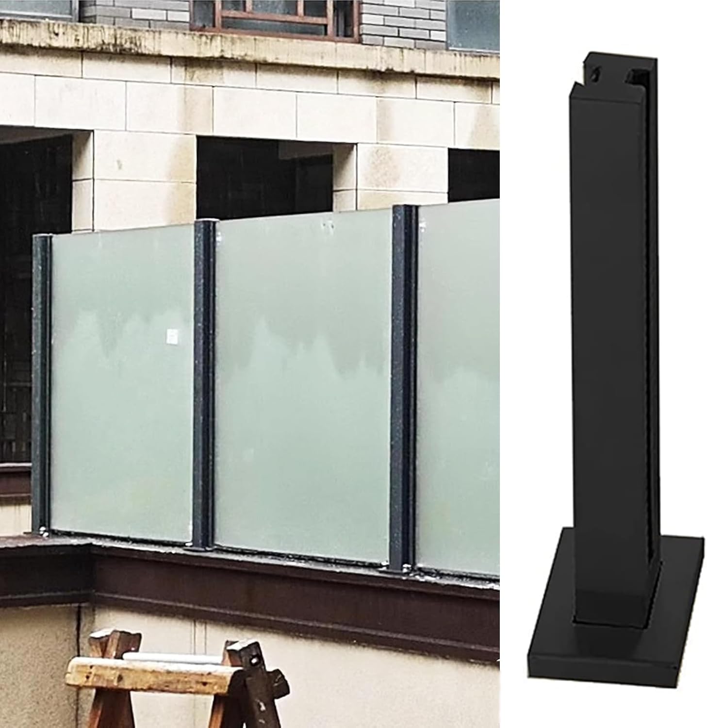 304 Stainless Steel Glass Railing Post for Indoor/Outdoor Use, Black End Post 70cm (27.6in) - Durable Glass Balustrade System for Hallway, Deck, Patio, Hotel Fencing Handrail