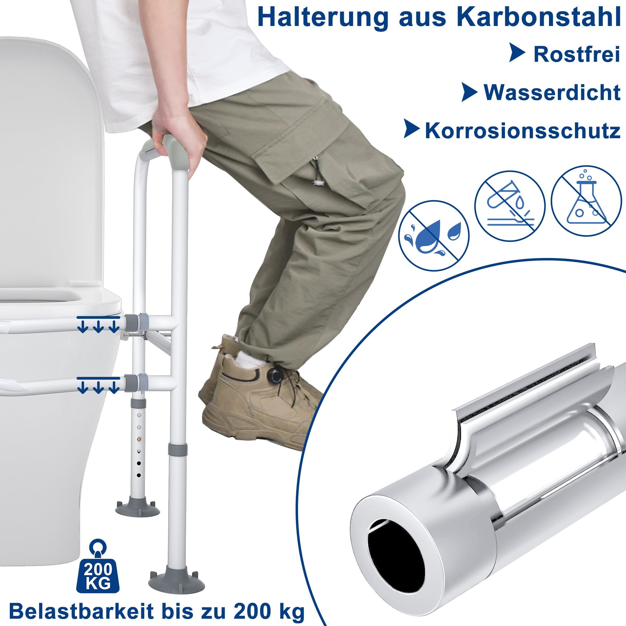 Aufun Aufstehhilfe Toilette, Höhenverstellbar Toilettensitzerhöhung mit Armlehnen, Robust WC Aufstehhilfe Ohne Bohren, Toiletten Haltegriffe für Senioren und Menschen mit Mobilitäts-Einschränkungen