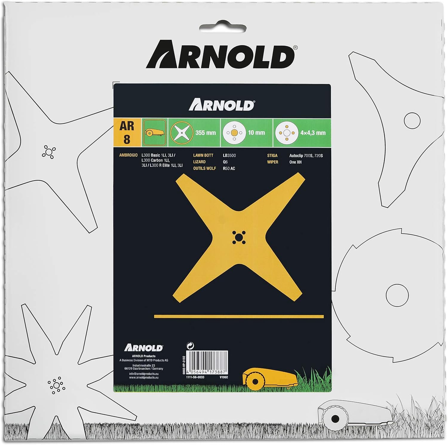 Arnold Mähklinge passend für und Mähroboter, Schneiden AR8 Mowing Blade Suitable for Alpina, Ambrogio, Lawn Bott, Lizard, Stiga and Wiper Robot, 290 mm / 4 Cutting/Straight 1111-S6-0033, Grey