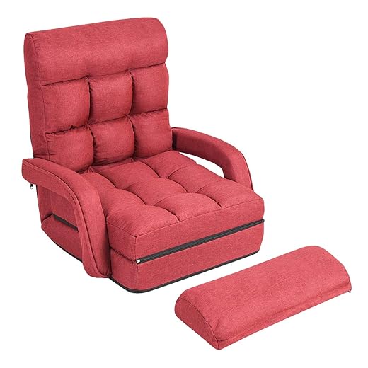 Giantex Folding Lazy Sofa Floor Chair, Indoor Chaise Lounger Bed with 6 Adjustable Position, Pillow Living Room Lounge Couch(Gray)