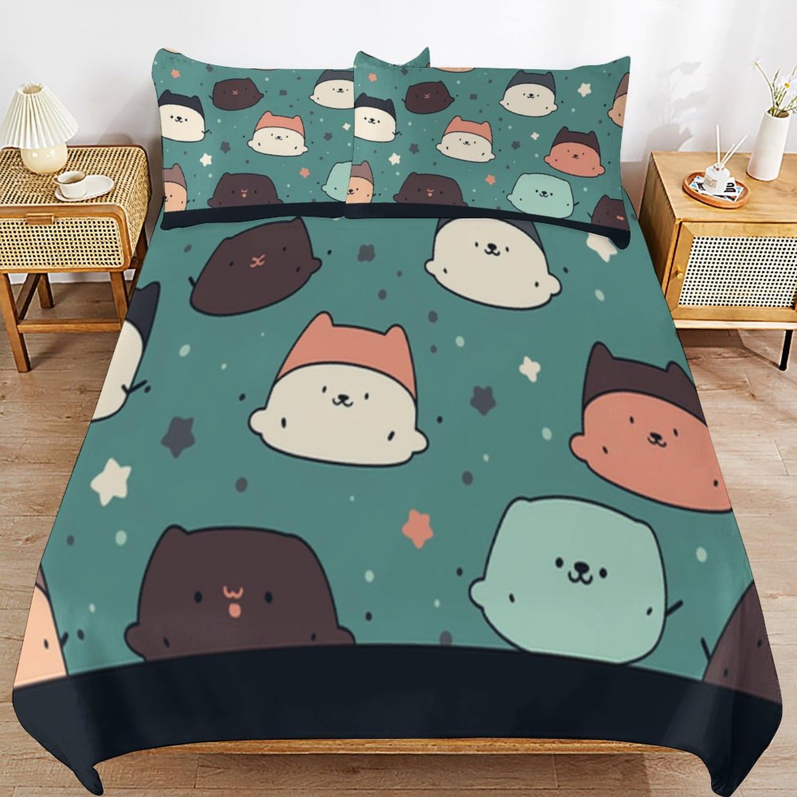 Housse de couette microfibre 220x240 anti-plis parure de lit confortable entretien facile motif 3D