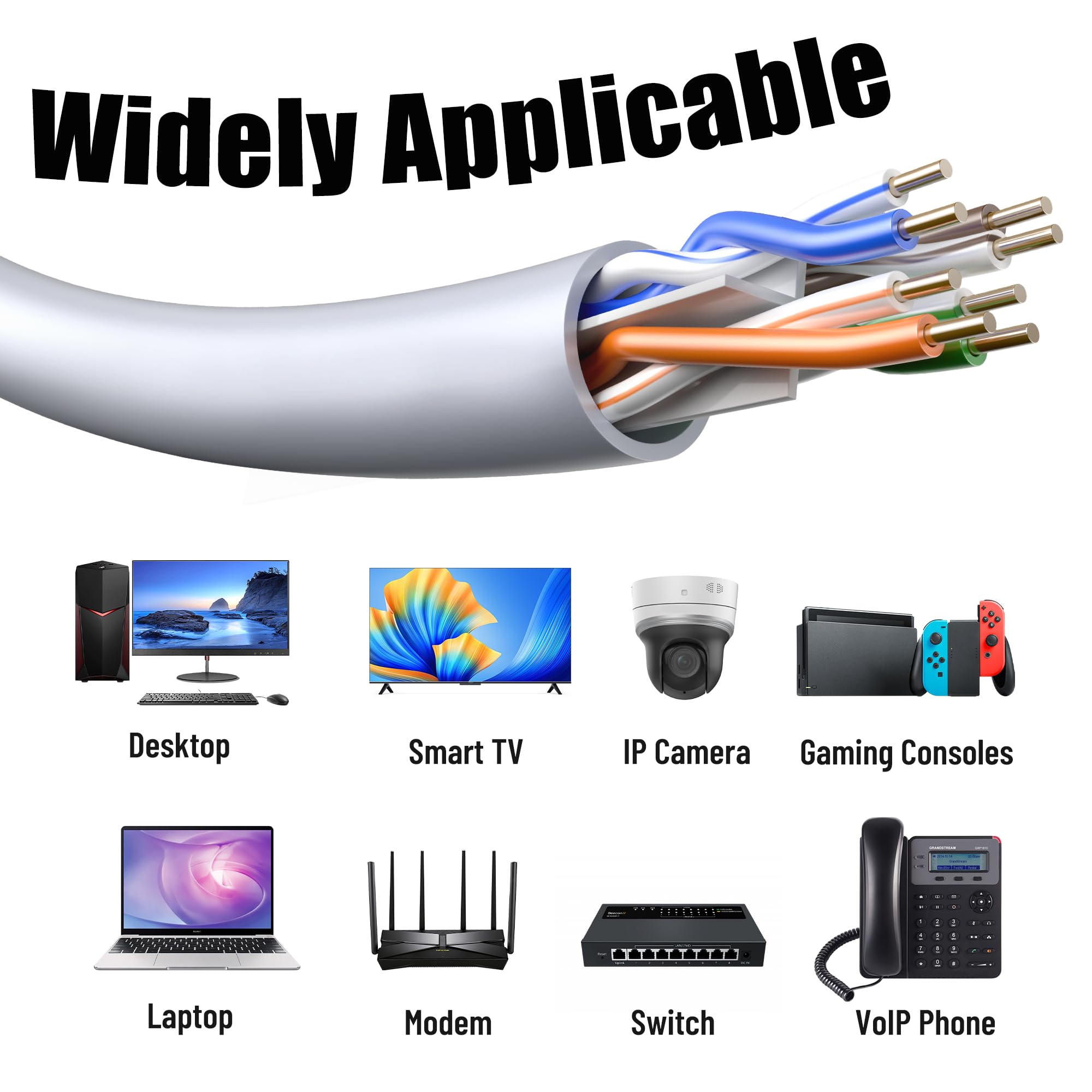 Uvital Cavo Ethernet Cat 6 da 305 m, cavo Internet ad alta velocità per interni, cavo di rete Gigabit 24AWG 1 Gbps, 250 Mhz, UTP CCA, compatibile con vari dispositivi di rete