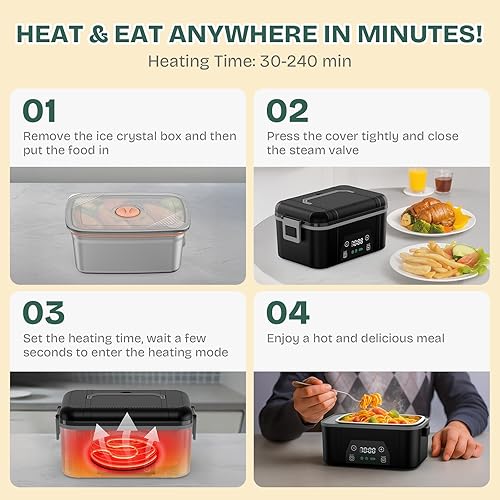 Miniatura 4 de Fiambrera eléctrica inalámbrica para adultos, lonchera calentada a pilas con calefacción automática, contenedor de 44 onzas  1.3 L con bolsa aislada