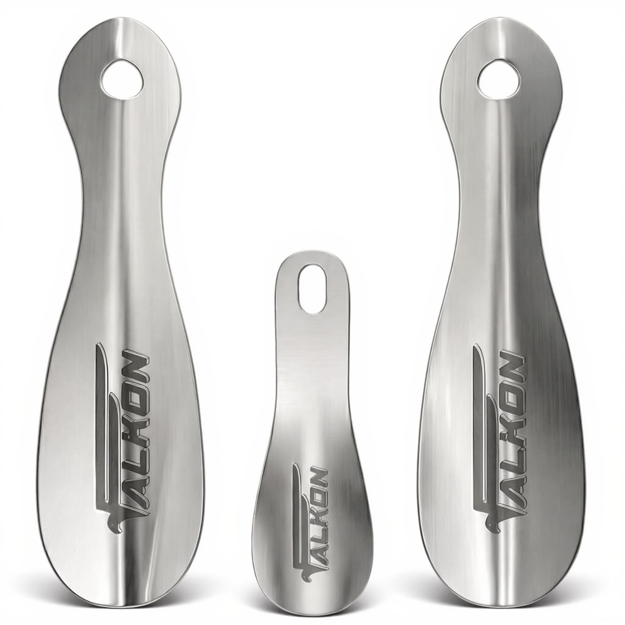 FALKON Set of 3 Metal Shoe Horns – Two 7.5" Long & One 4" Travel Shoe Horns for Women, Men, and Kids, Ideal for Travel