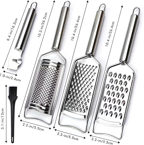 Miniatura 7 de Rallador de queso, rallador de limón con asa, rallador de cocina, juego de 5 unidades de acero inoxidable para especias de queso, jengibre, ajo,
