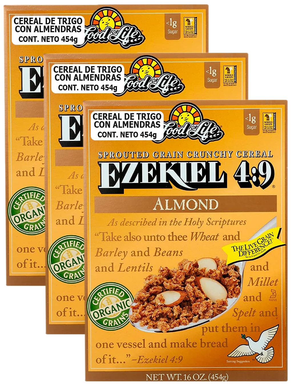 Food For Life Ezekiel 4:9 Organic Sprouted Grain Cereal - Almond - 16 oz (Pack of 3)