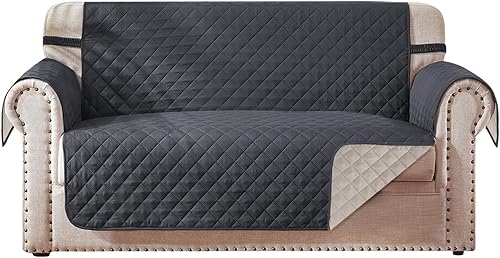Fundas reversibles para sofá biplaza, fundas de sofá para sofá de 2 cojines, fundas protectoras de sofá biplaza para perros (sofá biplaza, gris)
