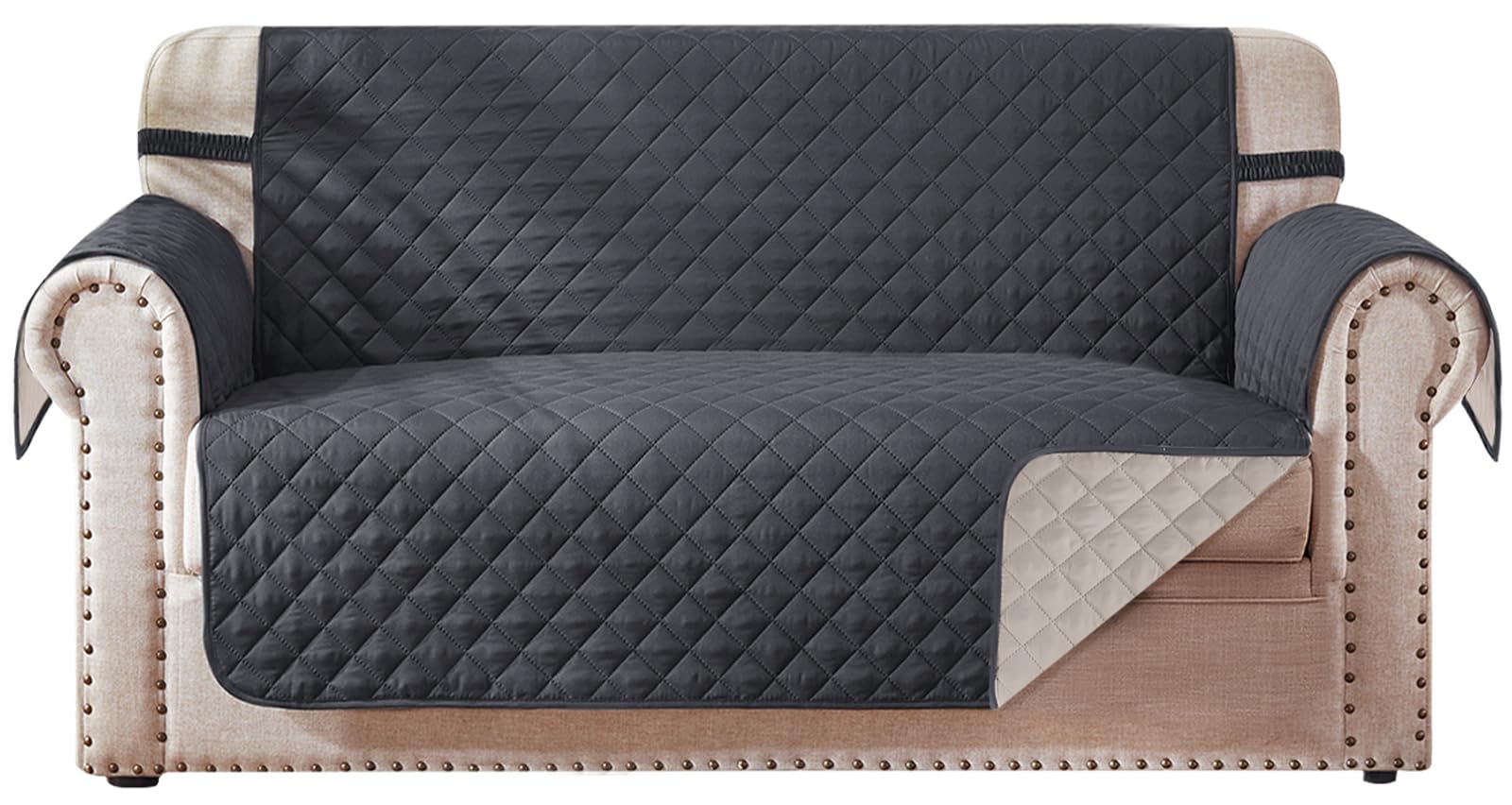 Housse de causeuse réversible gris HOMERILLA pour canapé 2 coussins