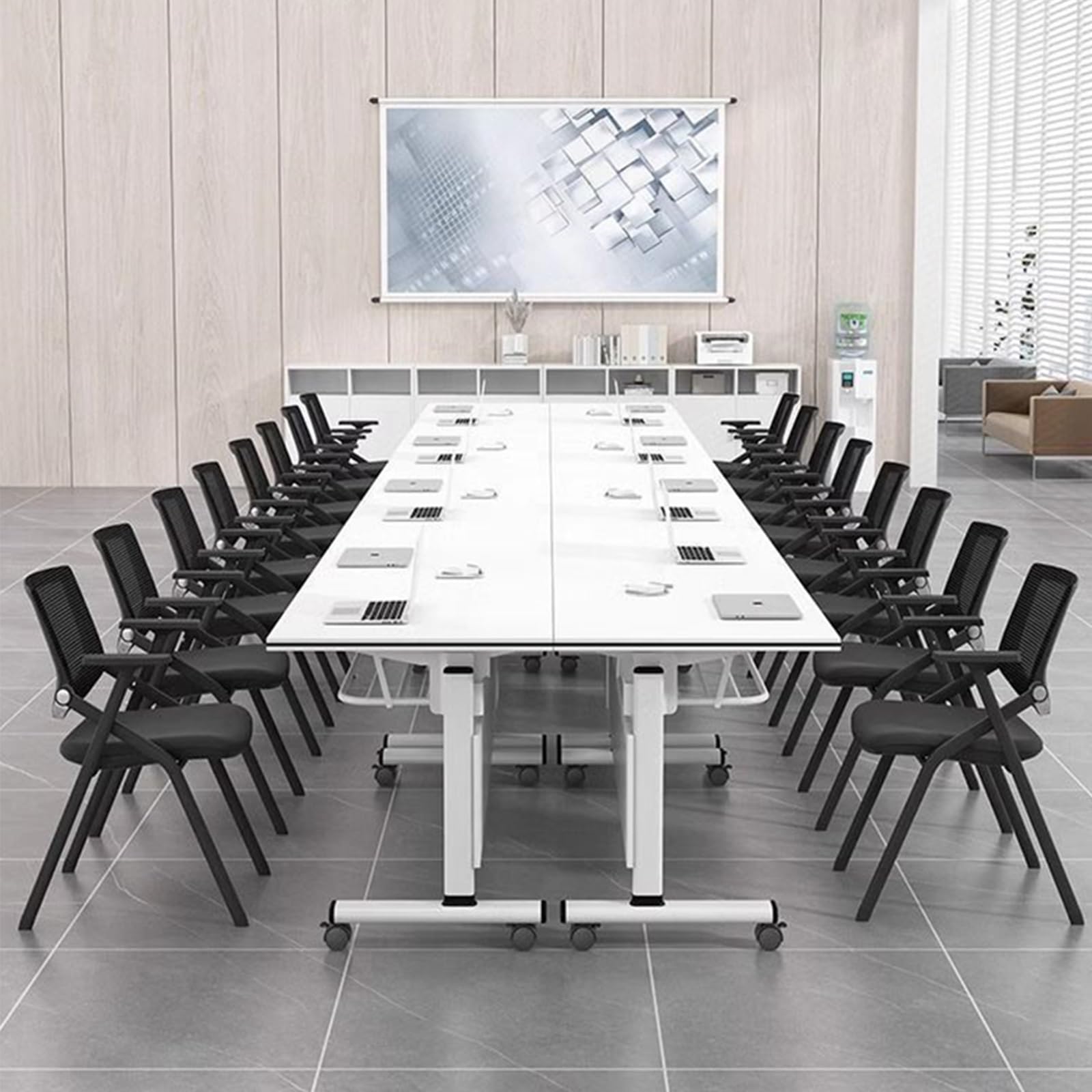 Konferenzraumtisch, moderner, zusammenklappbarer Bürotisch mit Klappplatte, mobiles Schulungs- und Meeting-Tisch leisen Rädern für den Unterricht